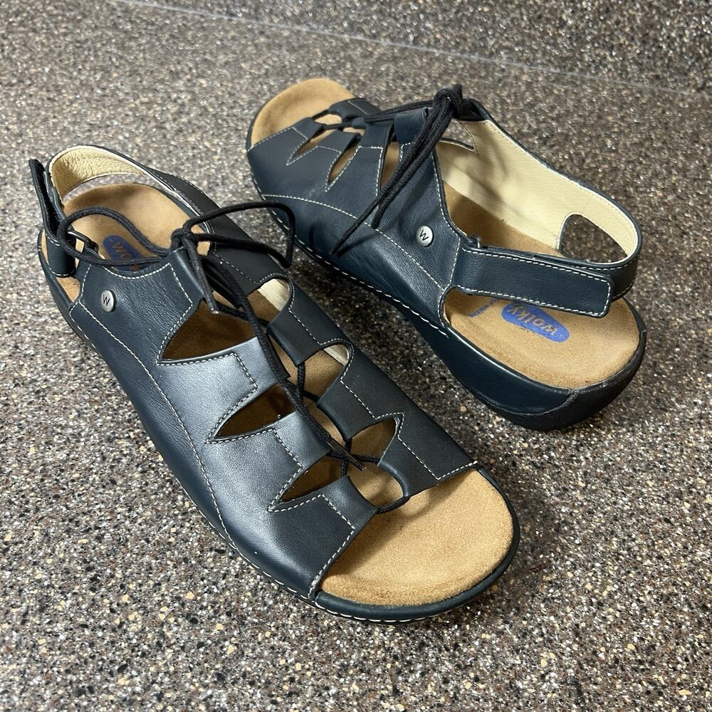 Wolky Womens EU 40 US 9.5 Blue Leather Sandal Sling Back Open Toe Comfort Casual